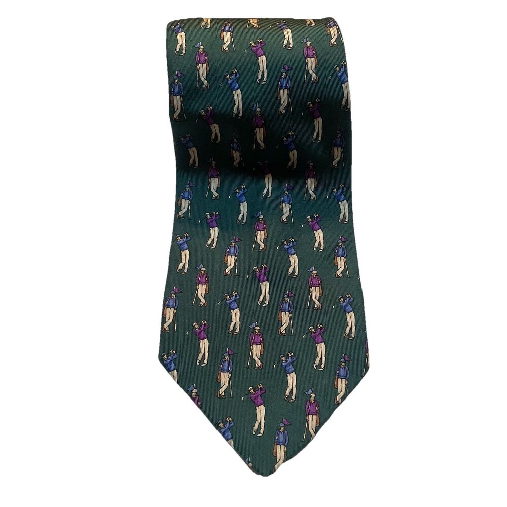 Lauren Ralph Lauren Golf Tie Vintage Green Silk Golfers Novelty Preppy